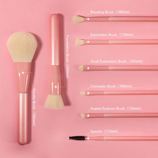 8PCS Pink Travel Makeup Brush Kit