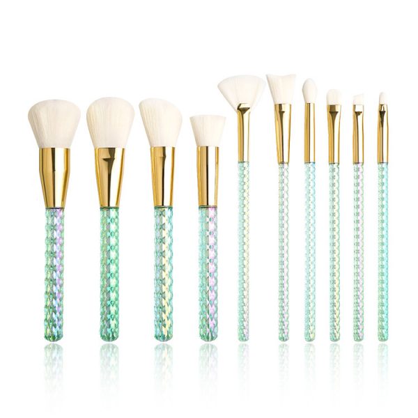 10PCS Green Holographic Makeup Brush Set