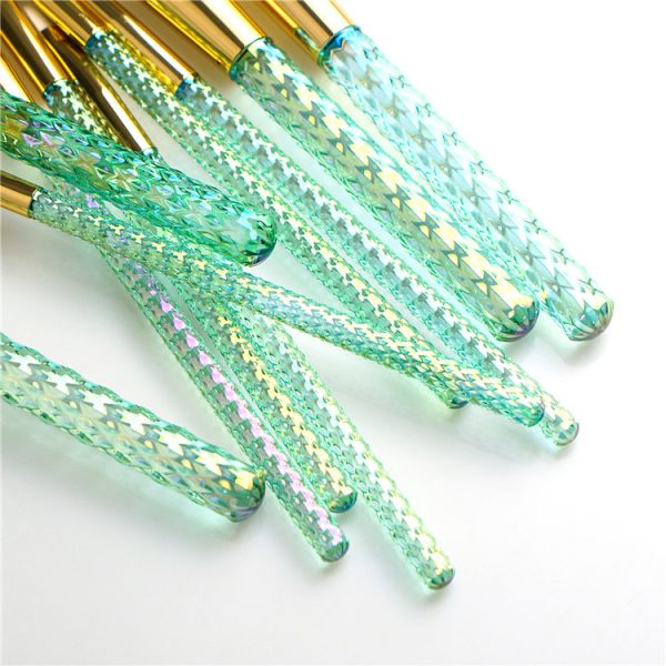 10PCS Green Holographic Makeup Brush Set