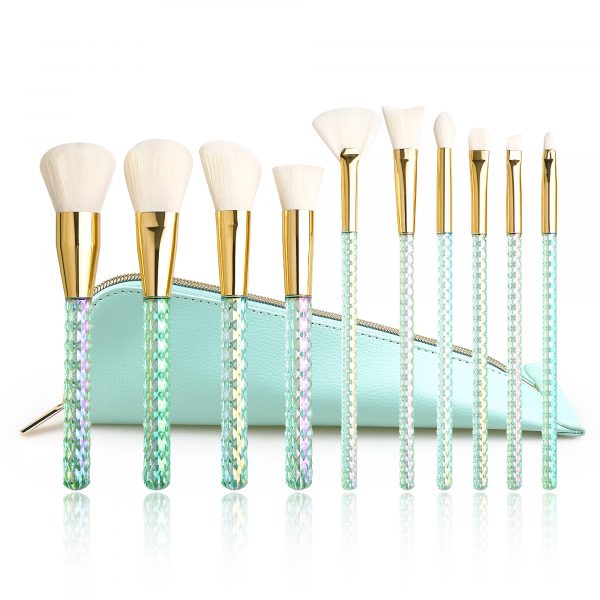 10PCS Green Holographic Makeup Brush Set