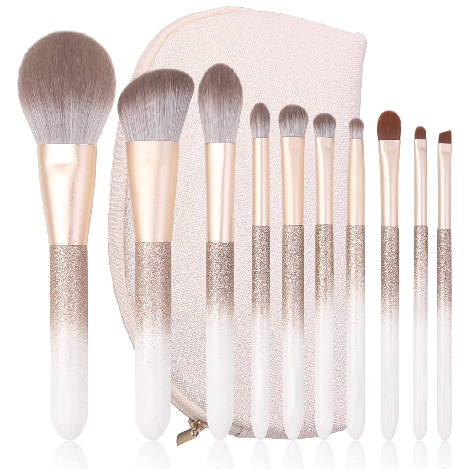 10PCS White Gold Gradient Makeup Brush Set