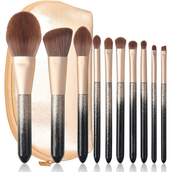 10PCS Gorgeous Black Gold Makeup Brush Set