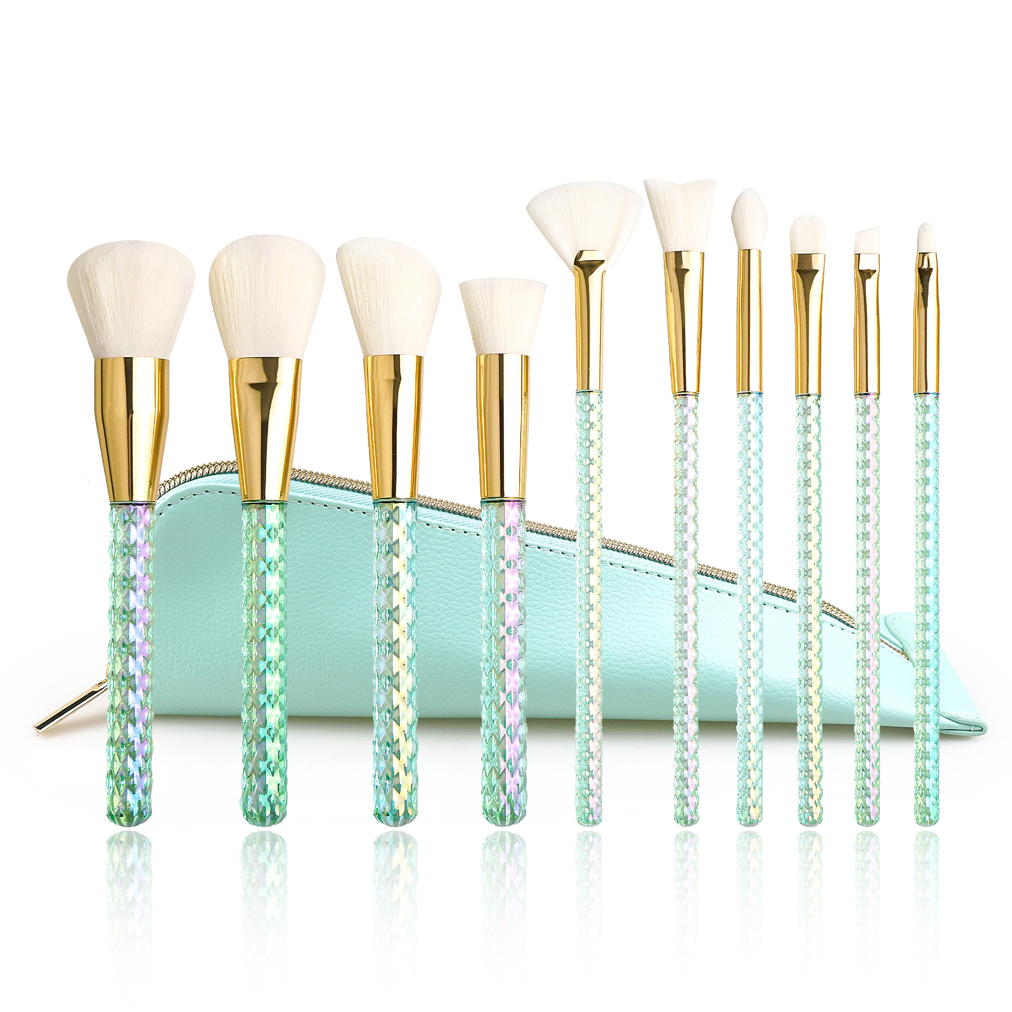 10PCS Green Holographic Makeup Brush Set