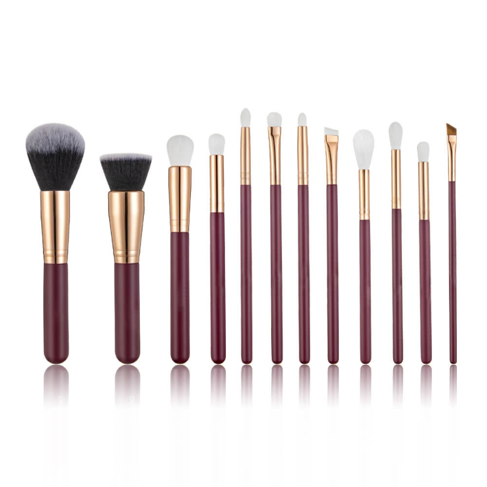 12PCS Deep Red Makeup Brush Set